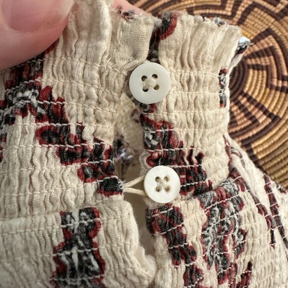 Joie Sleeveless Embroidered Top M Cream Boho Floral Cotton Button Back Blouse - Picture 5 of 8